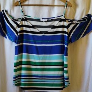 Calvin Klein Collection Blue and Green Striped Blouse